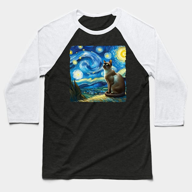 Burmese Starry Night Inspired - Artistic Cat Baseball T-Shirt by starry_night